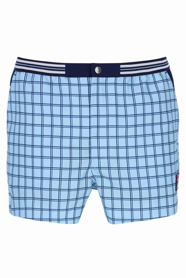 Blue Fila Brookes Check Men Shorts | 0517EYLNV