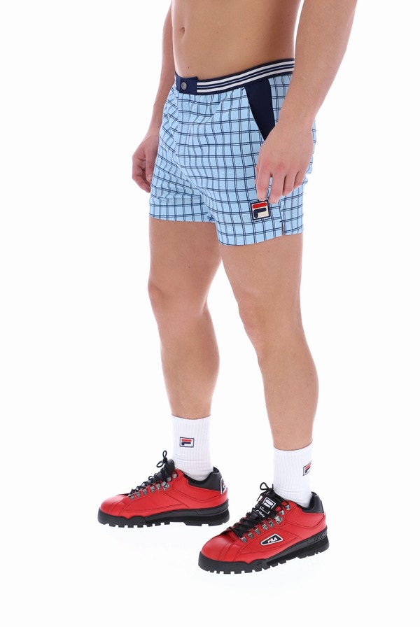 Blue Fila Brookes Check Men Shorts | 0517EYLNV