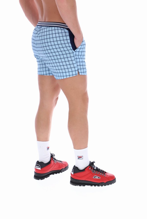 Blue Fila Brookes Check Men Shorts | 0517EYLNV