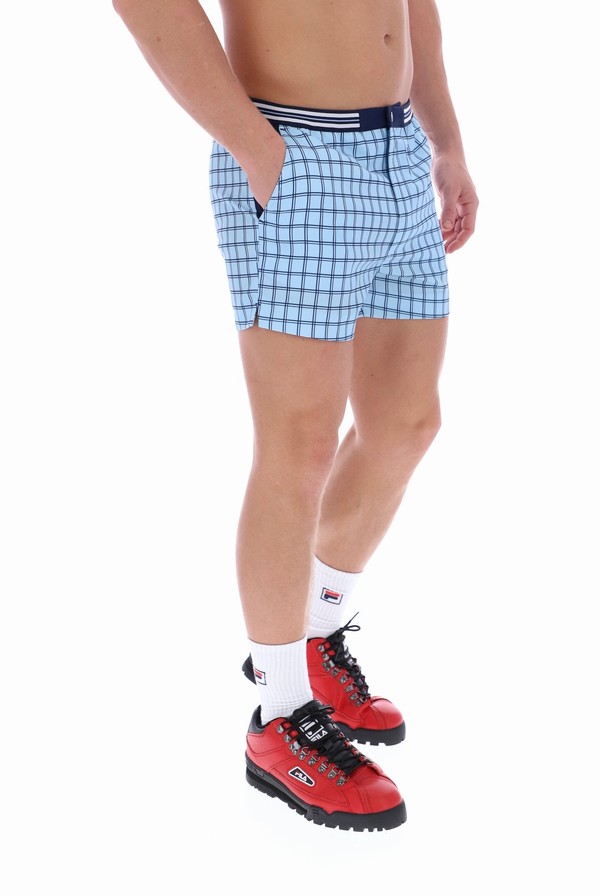 Blue Fila Brookes Check Men Shorts | 0517EYLNV