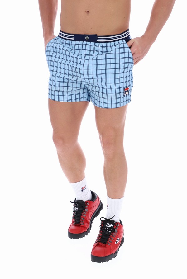 Blue Fila Brookes Check Men Shorts | 0517EYLNV