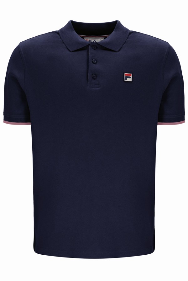 Blue Fila Custom Two Button Tipped Rib Basic Men Polo Shirts | 2893GVMFU