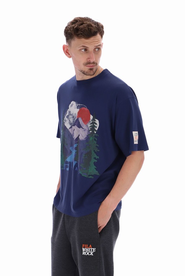 Blue Fila Davey Graphic Men T-shirts | 5632UNOPW