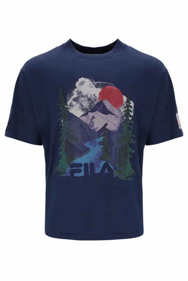 Blue Fila Davey Graphic Men T-shirts | 5632UNOPW