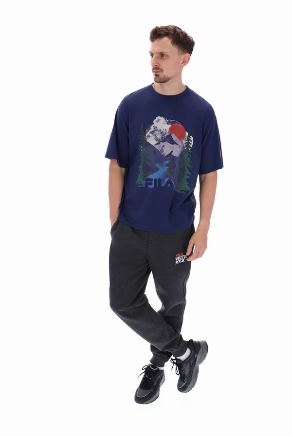 Blue Fila Davey Graphic Men T-shirts | 5632UNOPW