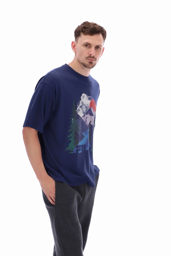 Blue Fila Davey Graphic Men T-shirts | 5632UNOPW