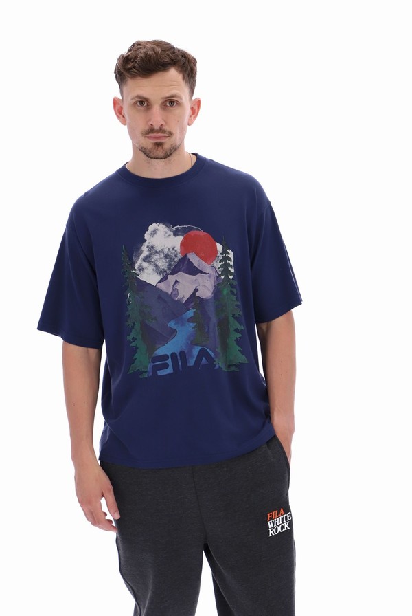 Blue Fila Davey Graphic Men T-shirts | 5632UNOPW