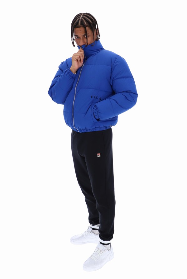 Blue Fila Delta Solid Puffer Men Jackets | 0569LYPWZ