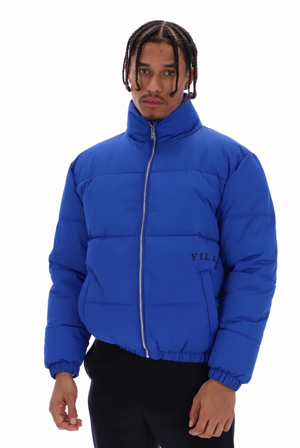 Blue Fila Delta Solid Puffer Men Jackets | 0569LYPWZ