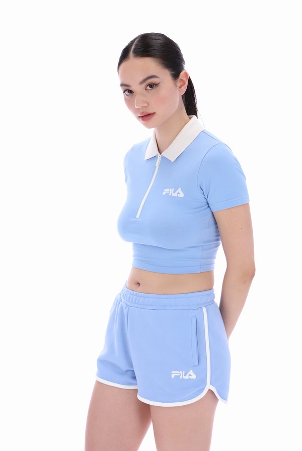 Blue Fila Demmie Contrast Collared Women Co-ords | 9507BEFYO