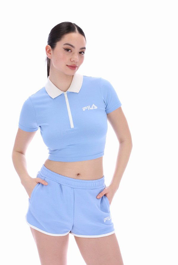 Blue Fila Demmie Contrast Collared Women Co-ords | 9507BEFYO