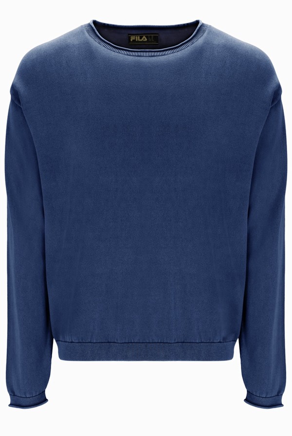 Blue Fila Fleet Knit Crew Men Sweatshirts | 4016FRINP