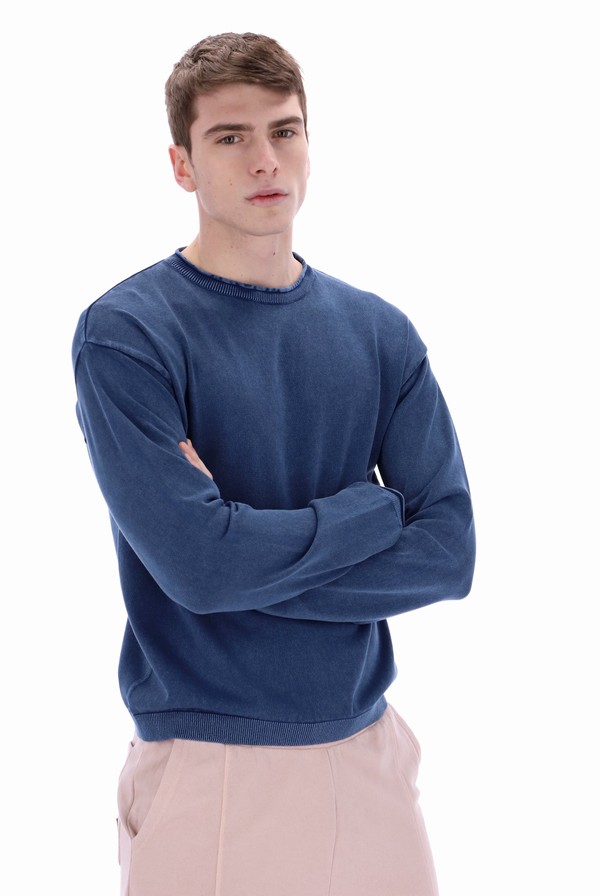 Blue Fila Fleet Knit Crew Men Sweatshirts | 4016FRINP