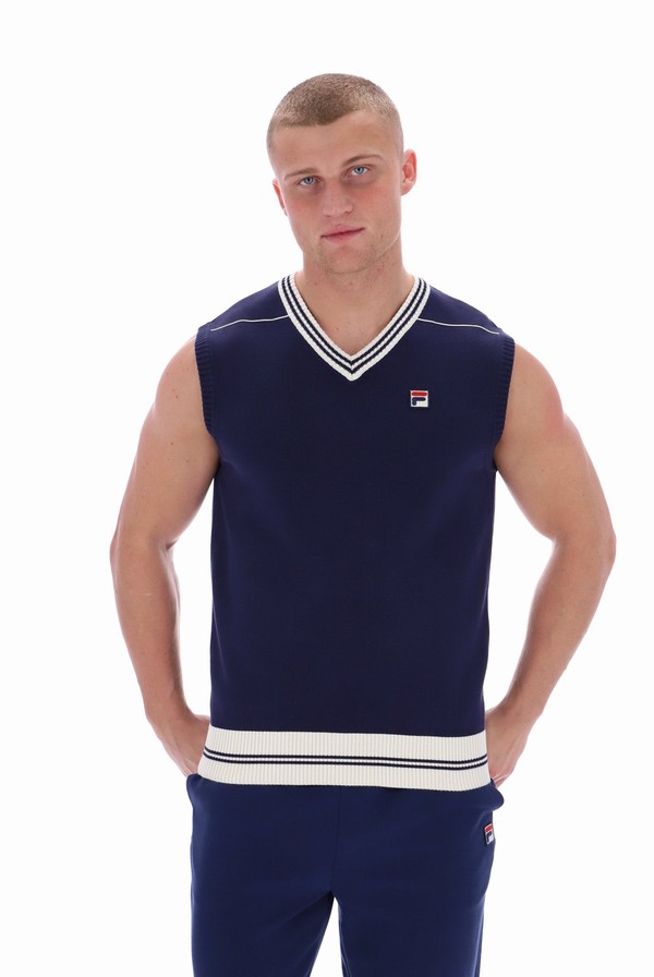 Blue Fila Francis Knitted Men Sweatshirts | 2619JCQAN