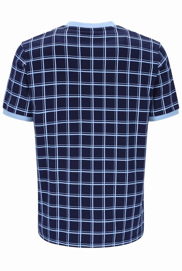 Blue Fila Freddie Check Contrast Rib Men T-shirts | 4510SGILR