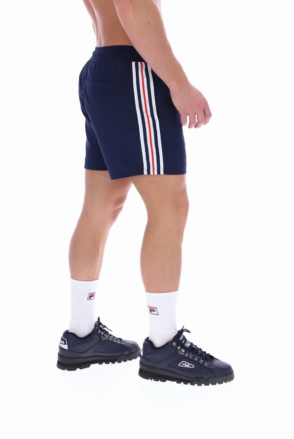 Blue Fila Harold Stripe Print Panel Men Shorts | 5028KECHL