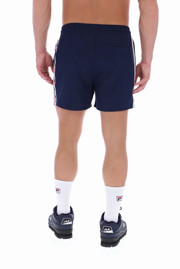 Blue Fila Harold Stripe Print Panel Men Shorts | 5028KECHL