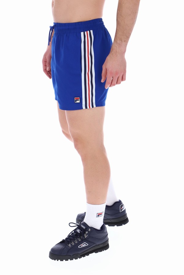 Blue Fila Harold Stripe Print Panel Men Shorts | 9526AGEYL