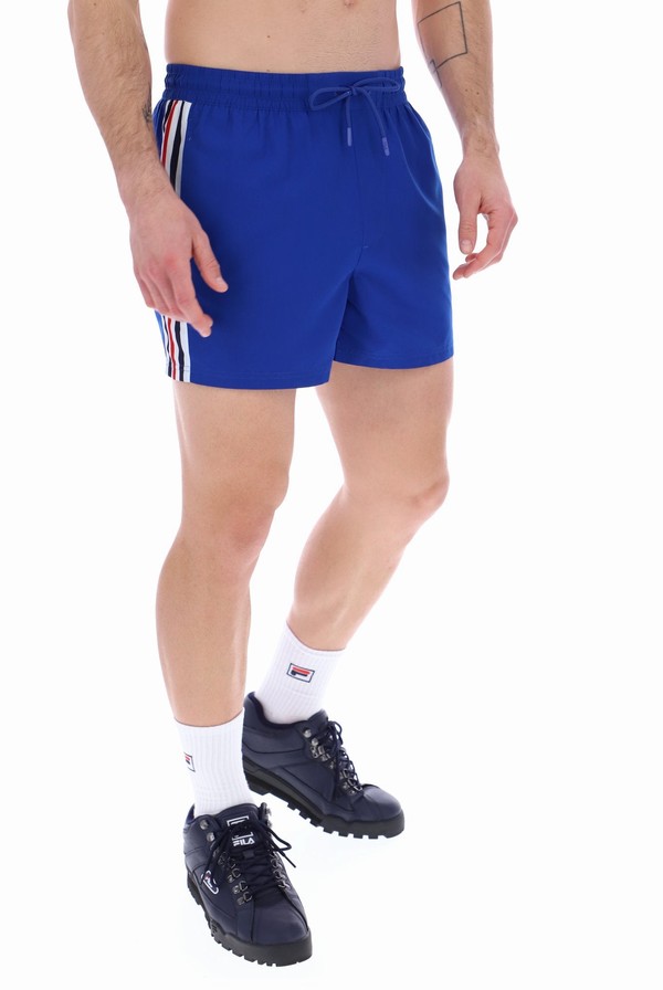 Blue Fila Harold Stripe Print Panel Men Shorts | 9526AGEYL