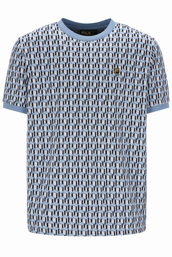 Blue Fila Jagger Geo Jacquard Men T-shirts | 0519JNEPY