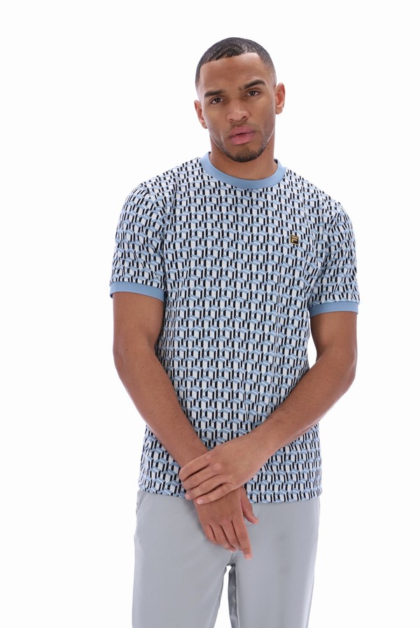 Blue Fila Jagger Geo Jacquard Men T-shirts | 0519JNEPY