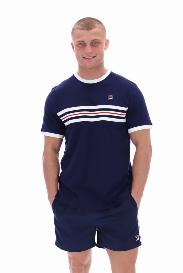 Blue Fila Joey Jaquard Men T-shirts | 7184CUOZH