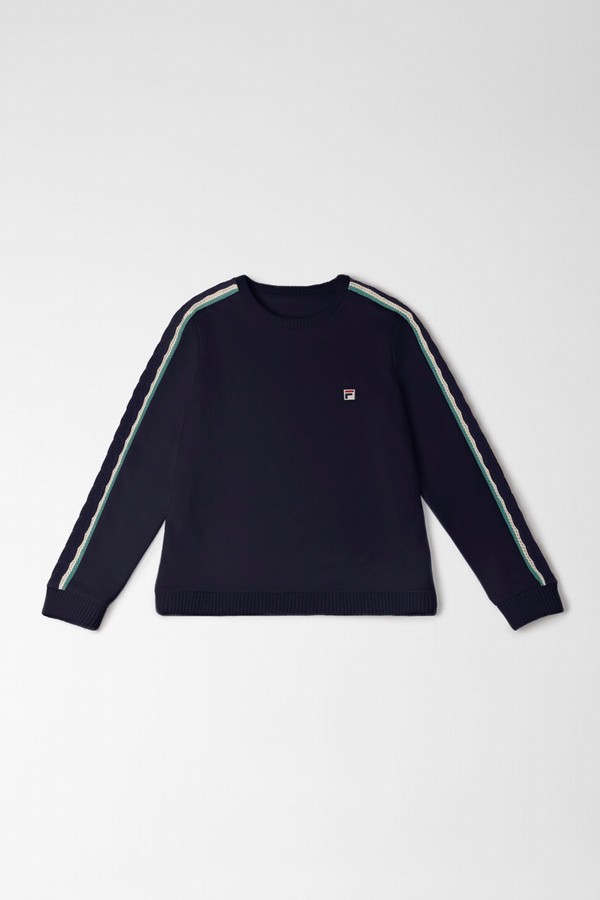 Blue Fila Knitted Crew Women Tops | 3784ZXUBG