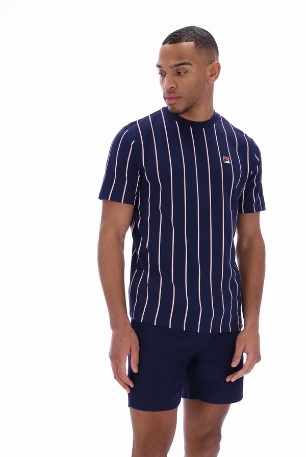 Blue Fila Lee Pin Striped Men T-shirts | 6942PIWQN