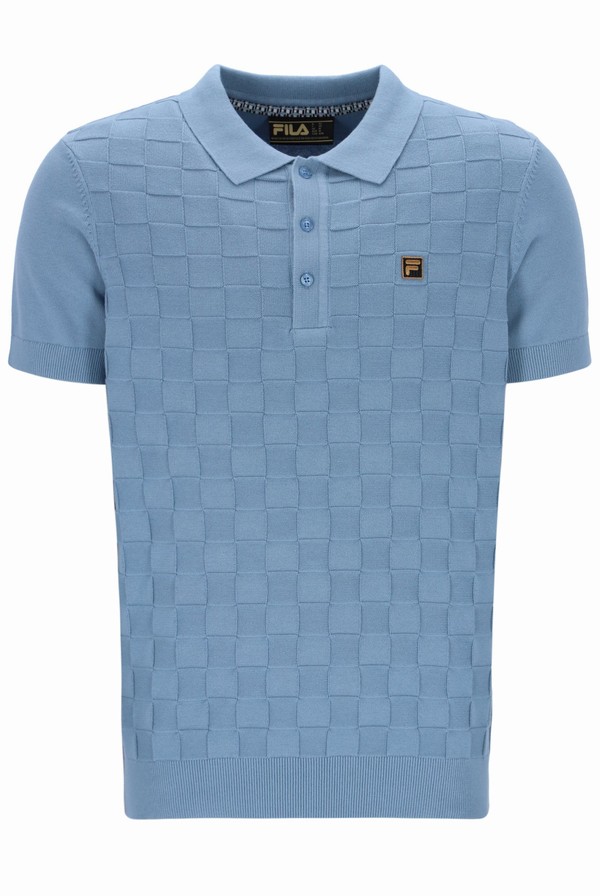 Blue Fila Lucian Knit Men Polo Shirts | 9257YGDSF