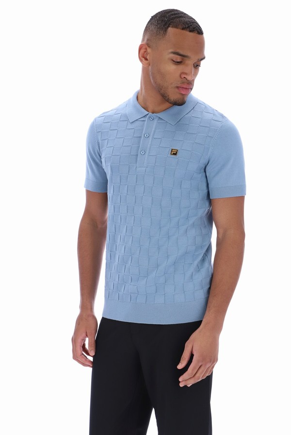 Blue Fila Lucian Knit Men Polo Shirts | 9257YGDSF