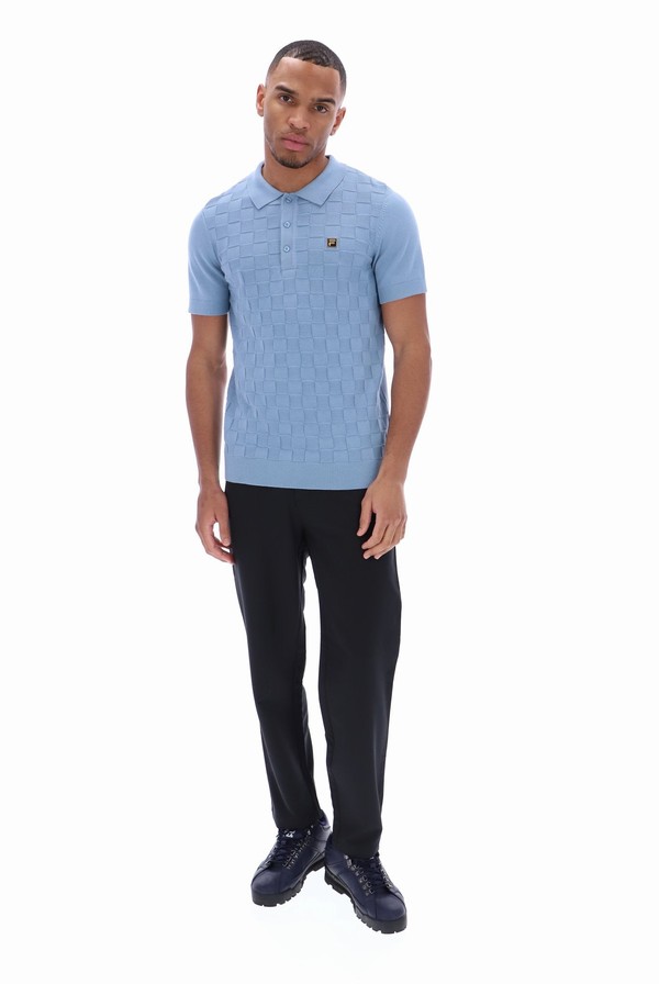 Blue Fila Lucian Knit Men Polo Shirts | 9257YGDSF