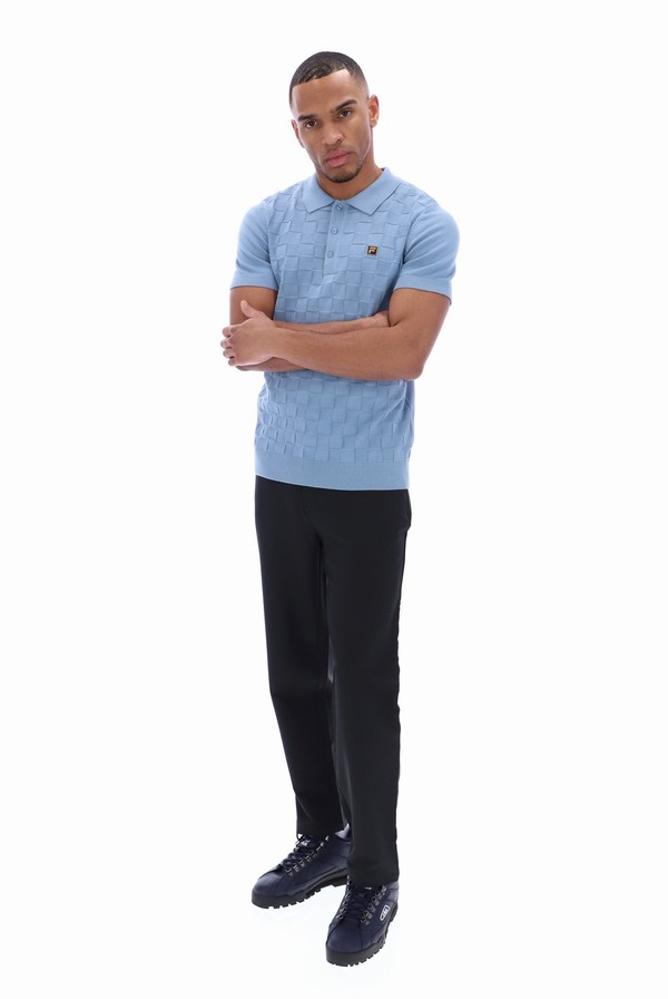 Blue Fila Lucian Knit Men Polo Shirts | 9257YGDSF