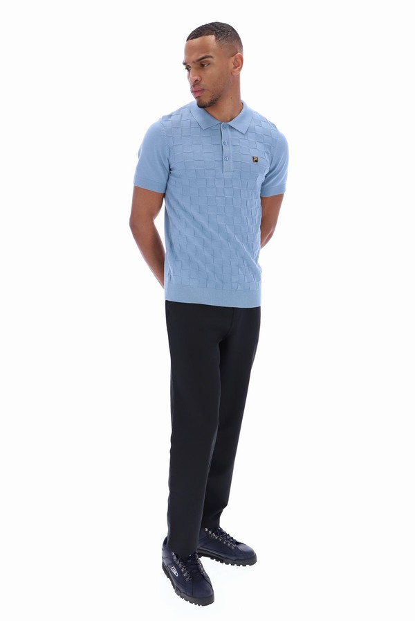 Blue Fila Lucian Knit Men Polo Shirts | 9257YGDSF