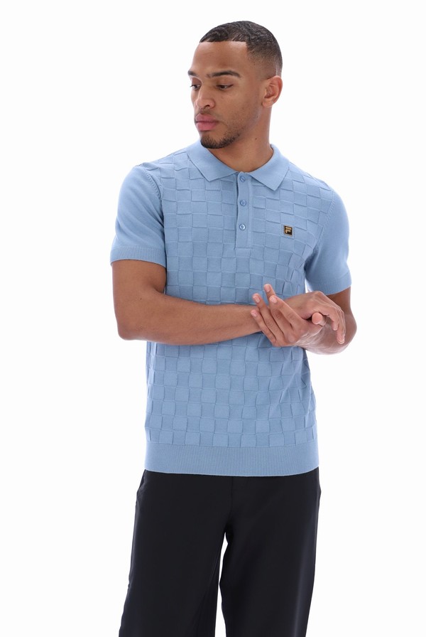 Blue Fila Lucian Knit Men Polo Shirts | 9257YGDSF