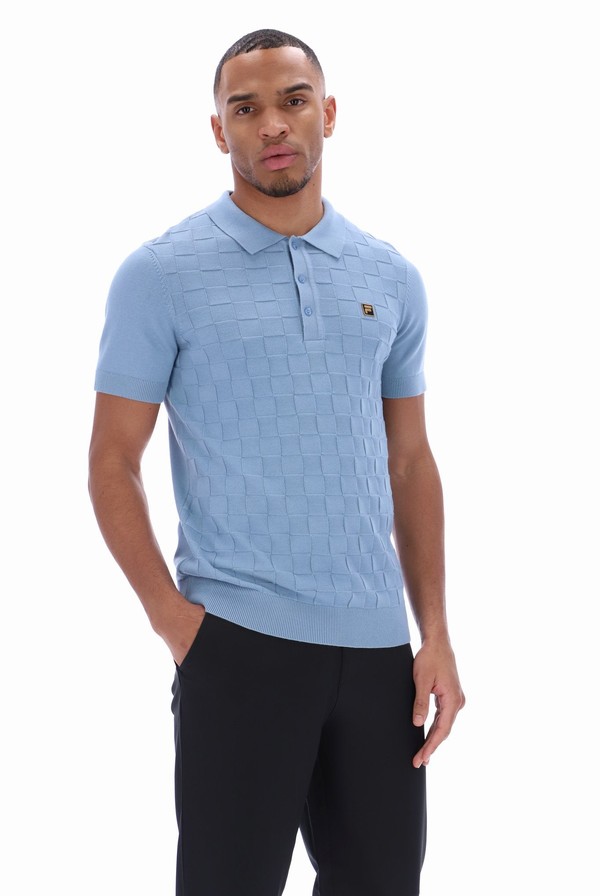 Blue Fila Lucian Knit Men Polo Shirts | 9257YGDSF