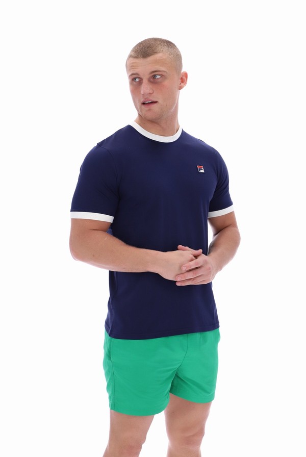 Blue Fila Marconi Essential Ringer Men T-shirts | 1297MODBE