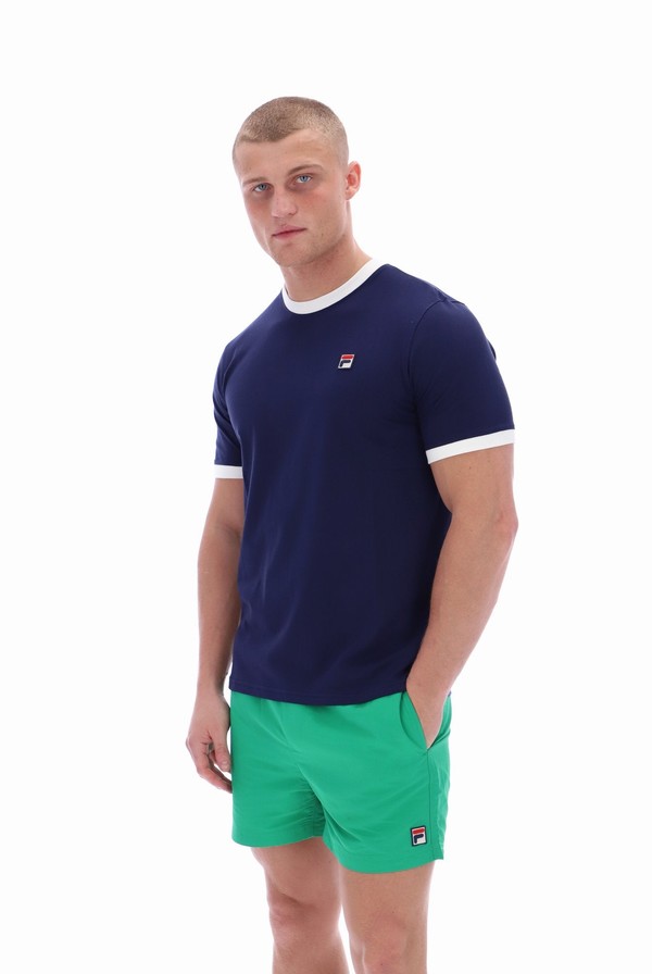 Blue Fila Marconi Essential Ringer Men T-shirts | 1297MODBE