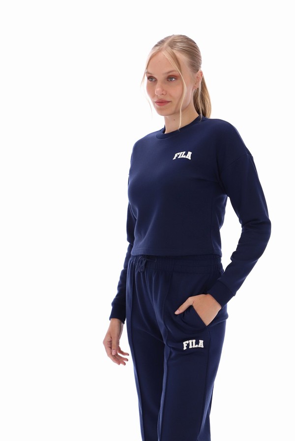 Blue Fila Monique Cropped Women Sweatshirts | 6513NHSLB