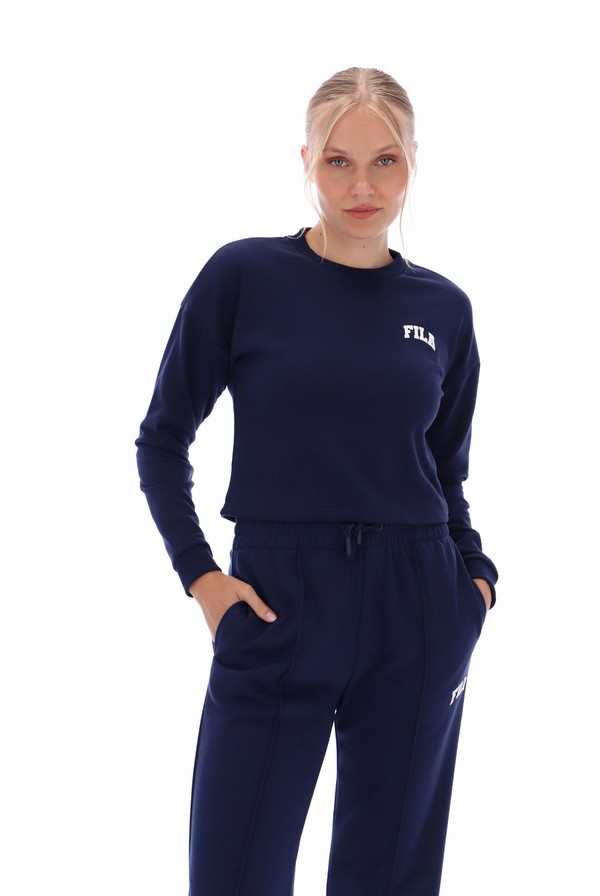 Blue Fila Monique Cropped Women Sweatshirts | 6513NHSLB