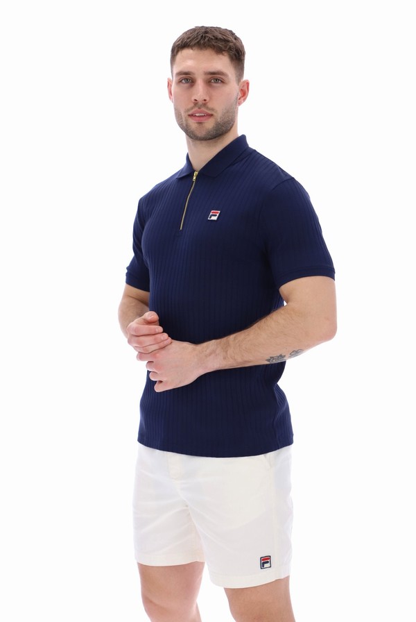 Blue Fila Pannuci Slim Fit Men Polo Shirts | 6150KLNBE