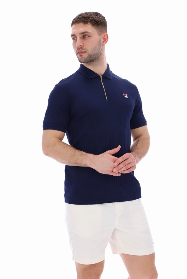 Blue Fila Pannuci Slim Fit Men Polo Shirts | 6150KLNBE