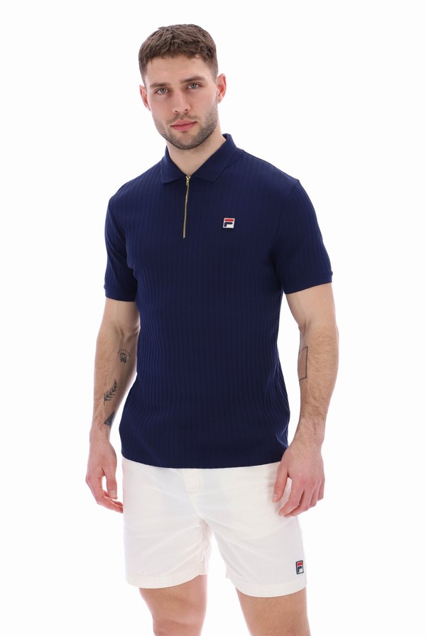 Blue Fila Pannuci Slim Fit Men Polo Shirts | 6150KLNBE