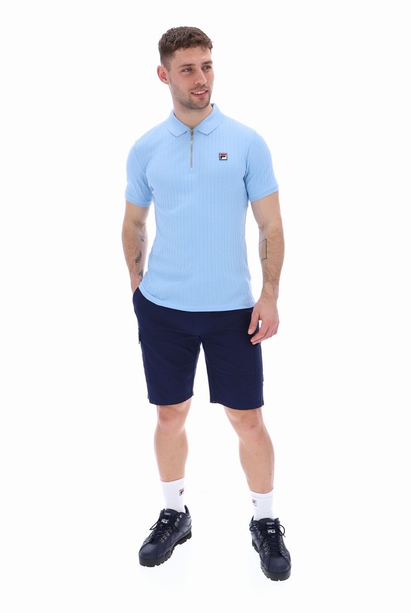 Blue Fila Pannuci Slim Fit Men Polo Shirts | 2176XEOPS