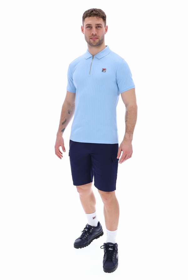 Blue Fila Pannuci Slim Fit Men Polo Shirts | 2176XEOPS