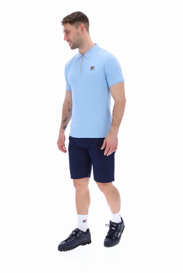 Blue Fila Pannuci Slim Fit Men Polo Shirts | 2176XEOPS