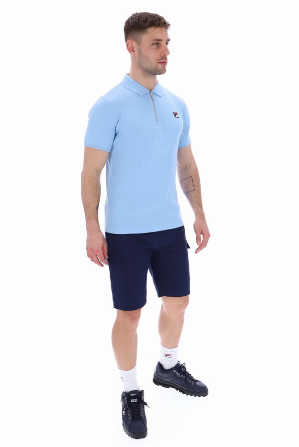 Blue Fila Pannuci Slim Fit Men Polo Shirts | 2176XEOPS