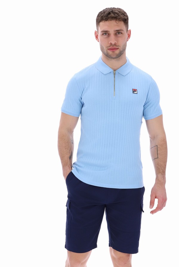 Blue Fila Pannuci Slim Fit Men Polo Shirts | 2176XEOPS