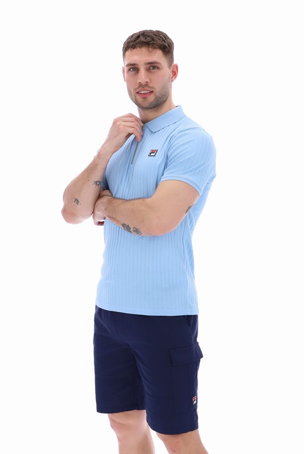 Blue Fila Pannuci Slim Fit Men Polo Shirts | 2176XEOPS