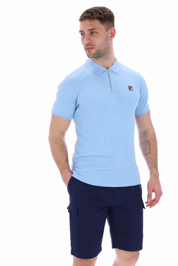 Blue Fila Pannuci Slim Fit Men Polo Shirts | 2176XEOPS