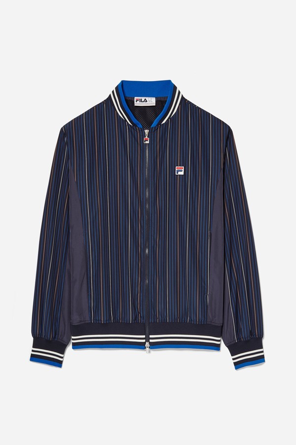 Blue Fila Pinstripe Woven Settanta Men Jackets | 4751ZRMGO